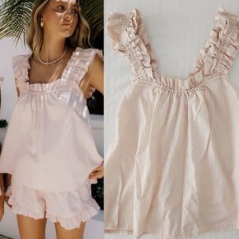 Piyama Nicolette Sleep Set *TOP ONLY* in Blush - Size M- Ruffle Cami Tank Top